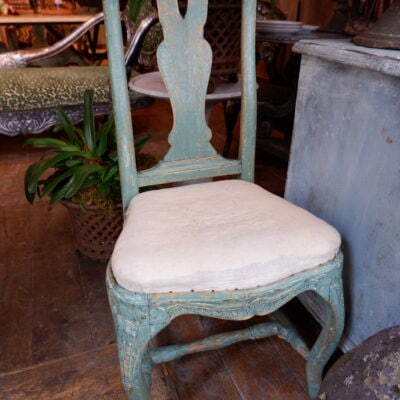 Pair of Swedish baroque style chairs with green patina, ca.1800