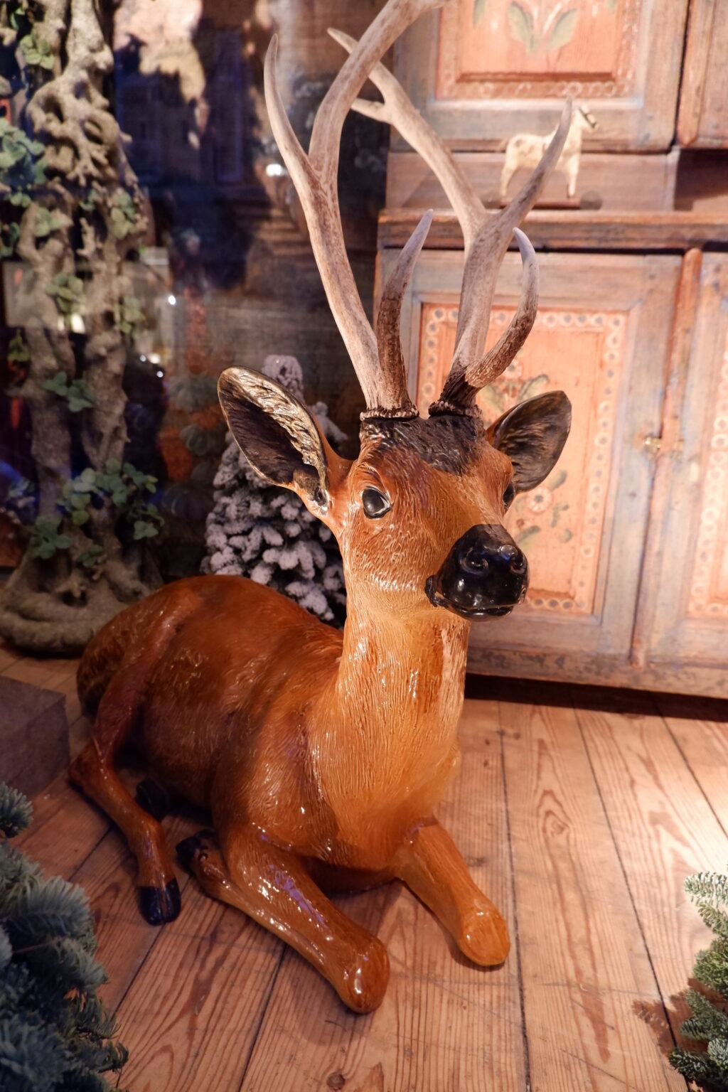 Sculpture de cerf en céramique émaillée - Poterie du Mésnil-Bavent fin XIXe