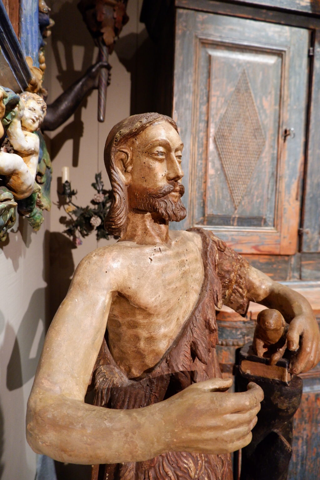 Polychrome painted wood sculpture of a Saint - 17th century Italy - Image 7