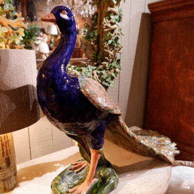 Large Bavent glazed ceramic peacock - late 19th century