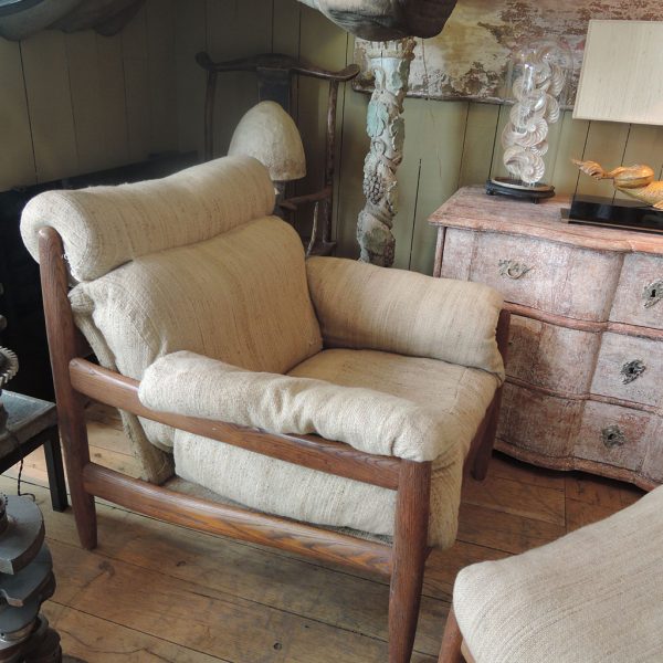 GRAND FAUTEUIL LOUNGE+REPOSE-PIEDS ASSORTI EN CHENE – DANEMARK CA,1960