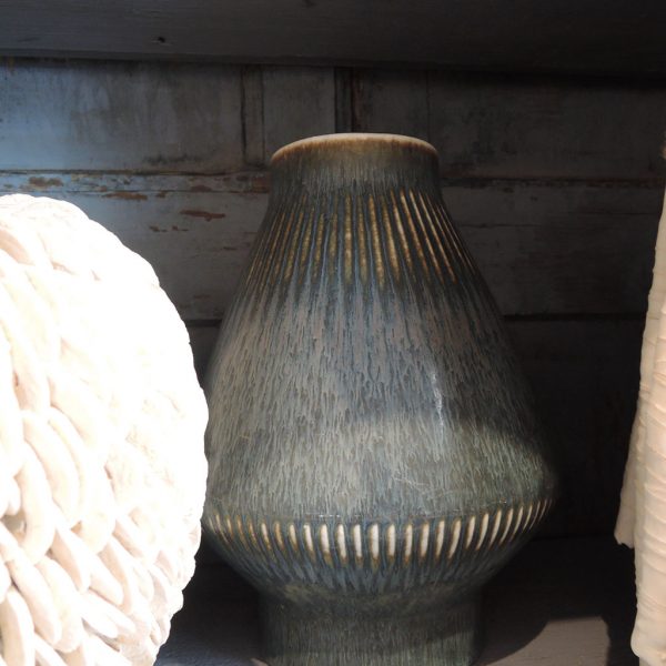 VASE EN GRES EMAIL GRIS/BLEU PAR CARL HARRY STÅLHANE POUR ROSTRAND H23CM