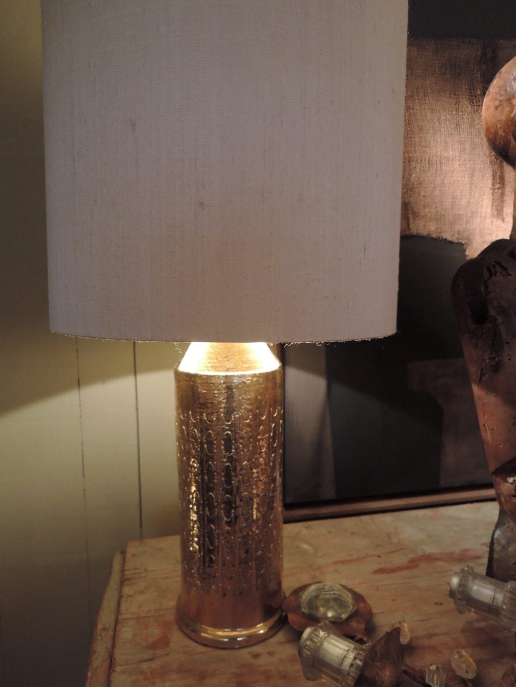 Paire de lampes en céramique incisée + or par BITOSSI pour BERGBOMS Ca.1960