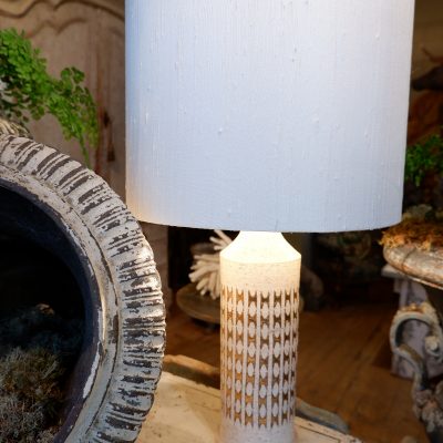 Pair of incised ceramic lamps + ivory and gold enamel by Bitossi for BERGBOMS Ca. 1960
