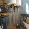 PAIRE DE LAMPADAIRES GRANDS TUBES DE VERRE & CHAPITEAUX EN BOIS DORE AJ CYLINDRES