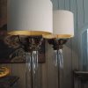 PAIRE DE LAMPADAIRES GRANDS TUBES DE VERRE & CHAPITEAUX EN BOIS DORE AJ CYLINDRES – Image 3