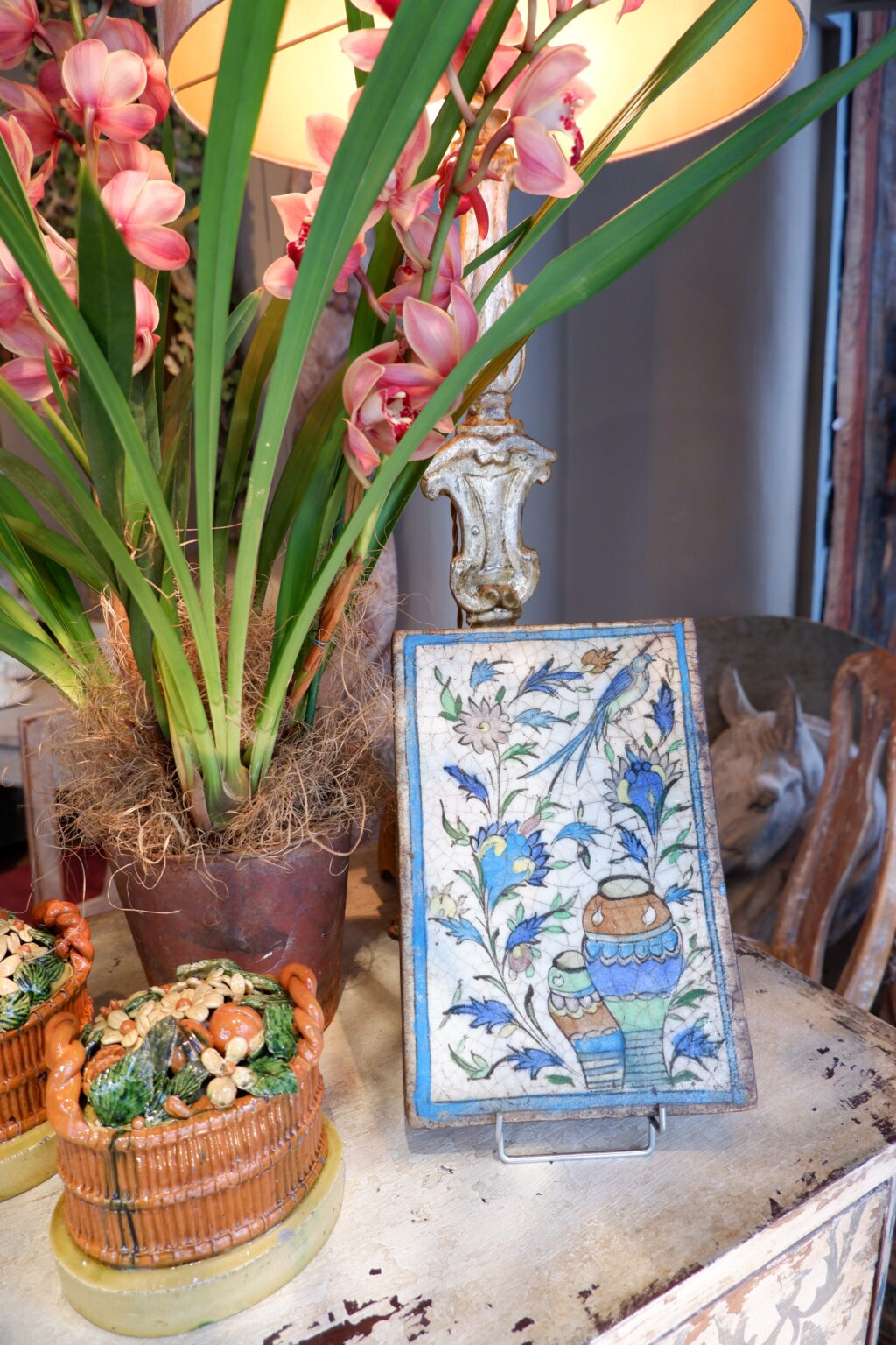 Grand carreau "iznik" décor de jarre & fleurs -XIXe – Image 3