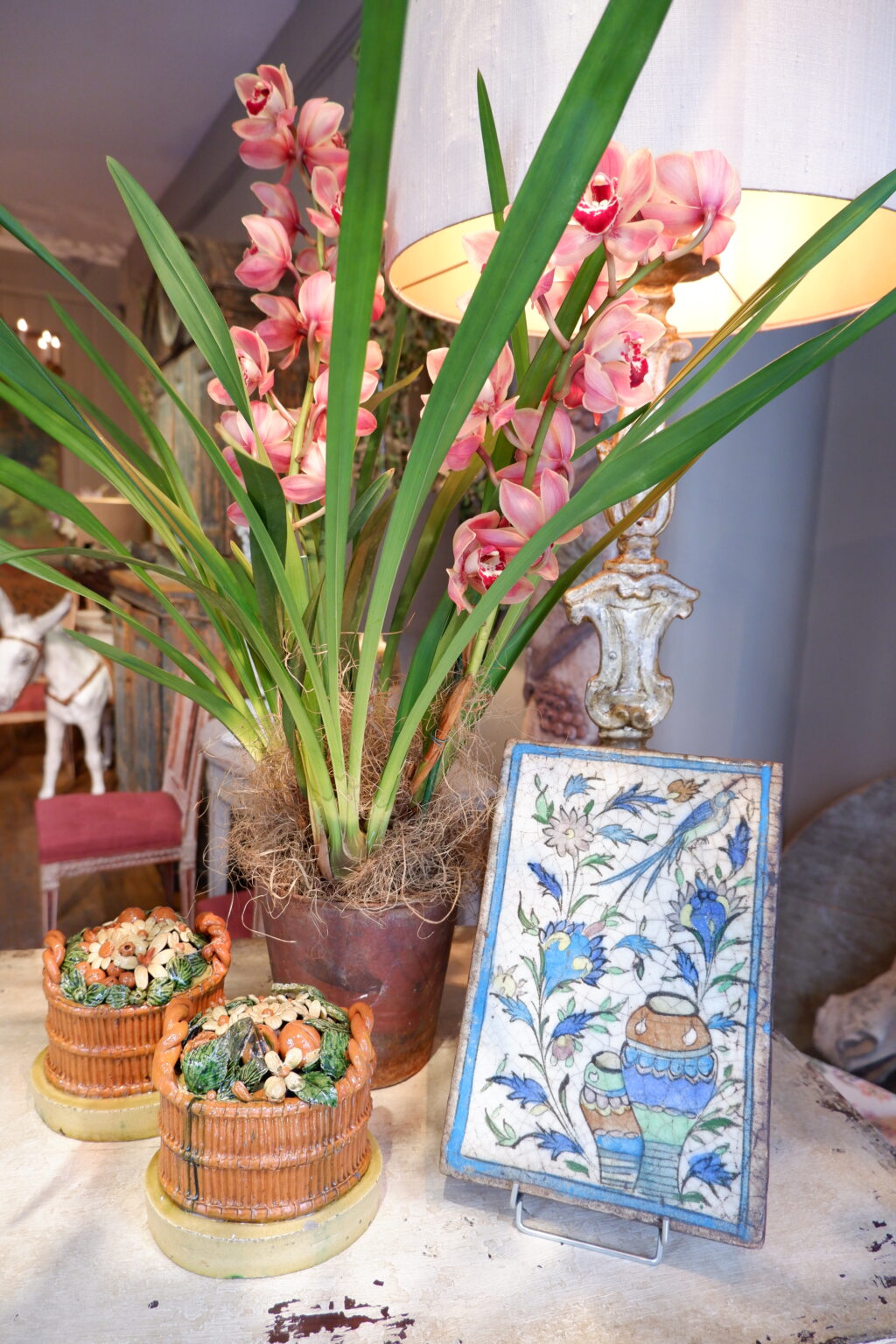 Grand carreau "iznik" décor de jarre & fleurs -XIXe – Image 5