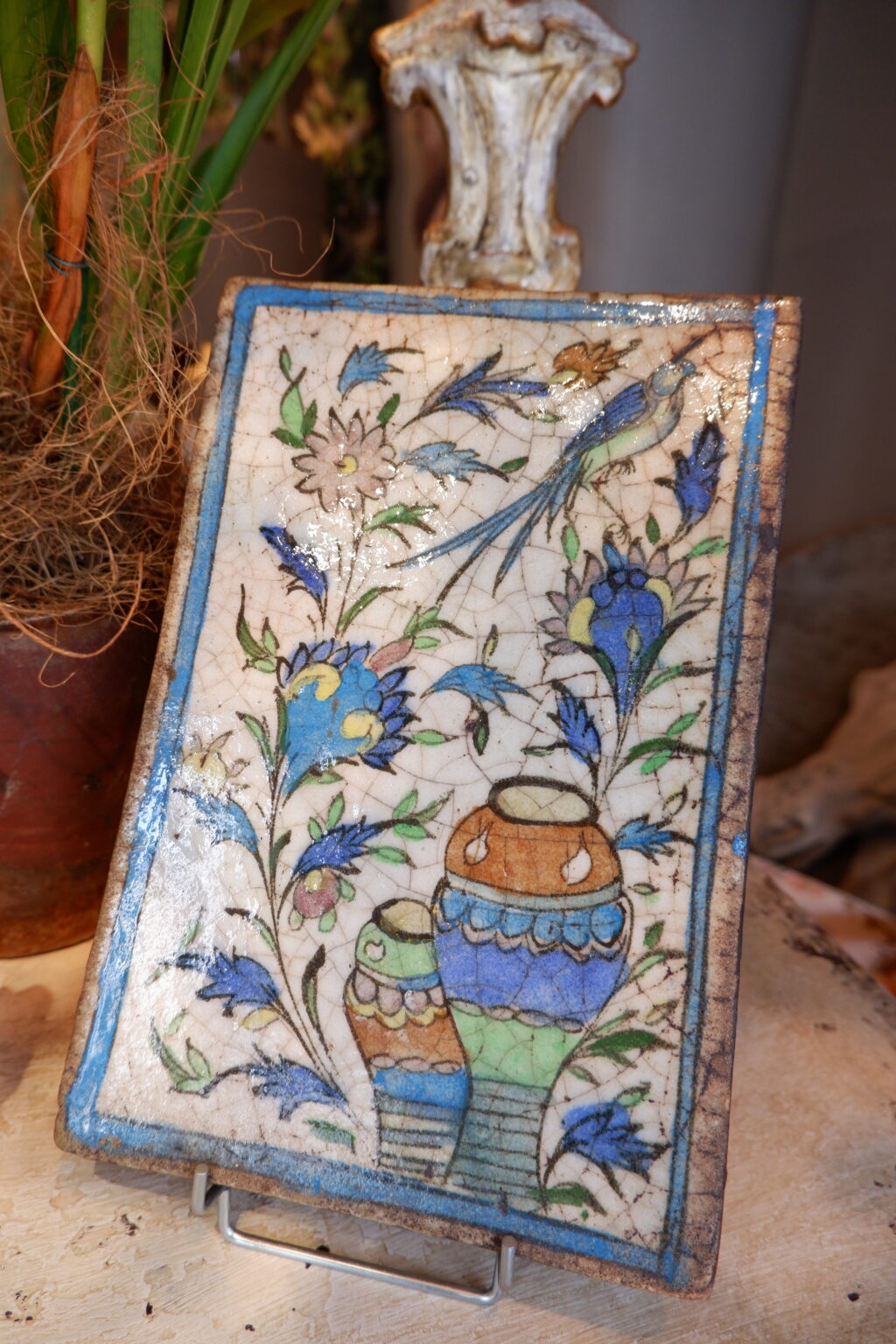 Grand carreau "iznik" décor de jarre & fleurs -XIXe