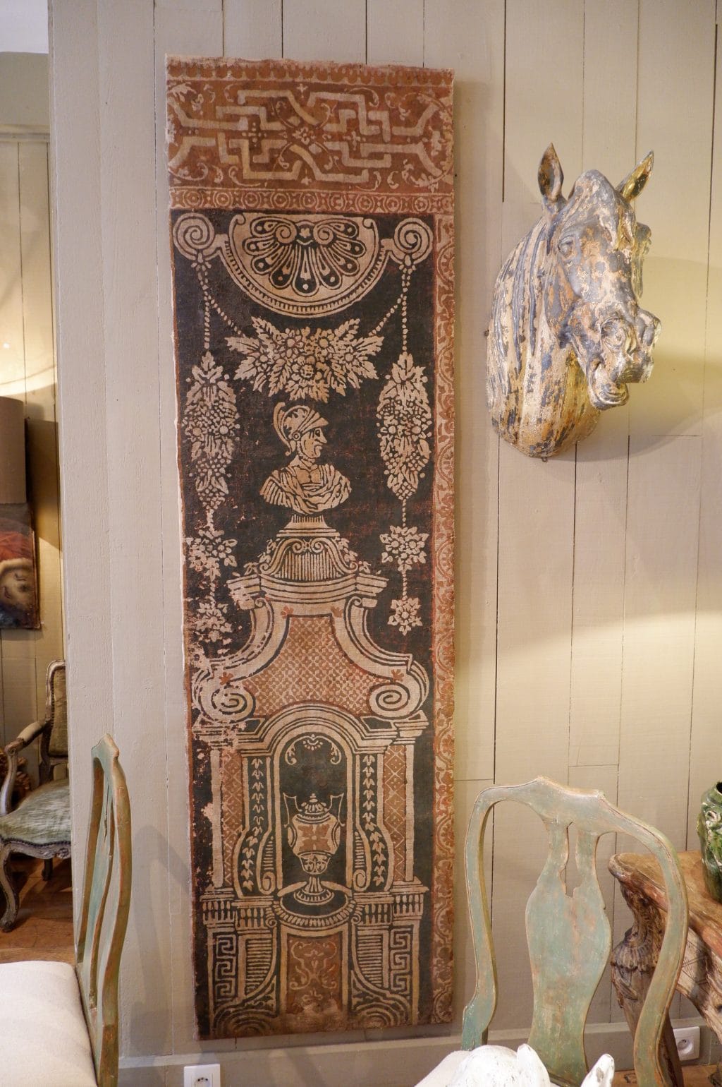 FRAGMENT OF A SWEDISH  PAINTED CANVAS FROM NEOCLASSICAL PERIOD XIXth