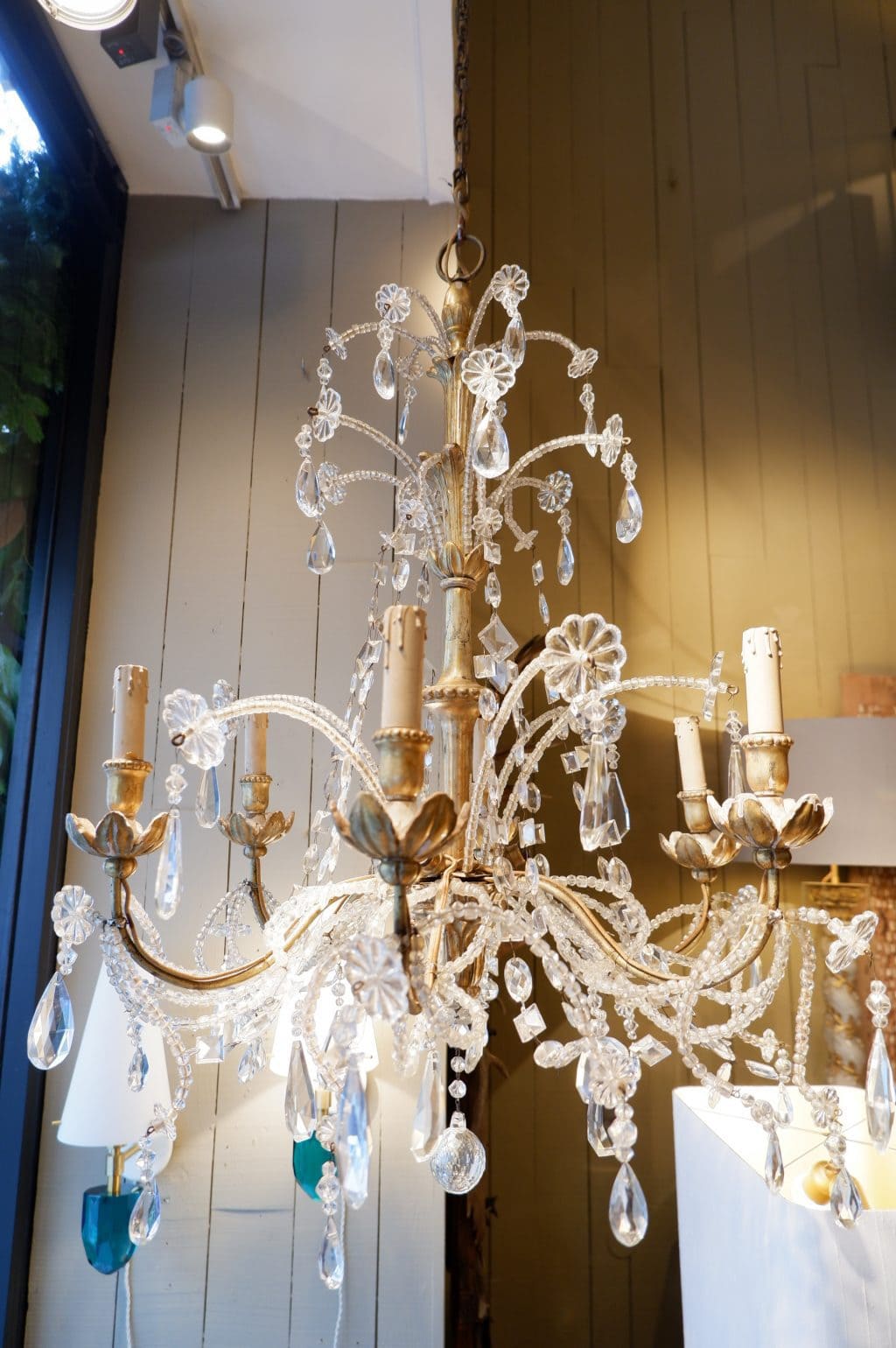 Lustre génois en bois doré et verre ca.1890