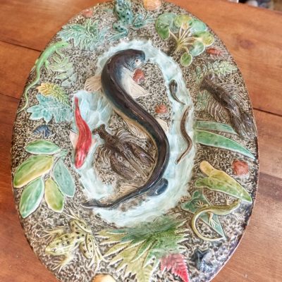 Large dish in slip in the taste of Avisseau or Palissy -ca.1890