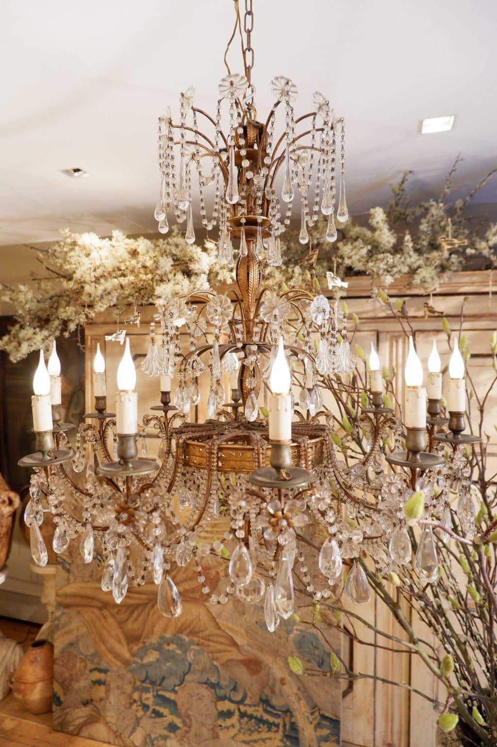 Large Italian chandelier in gilded metal and glass ca.1850 - Image 2