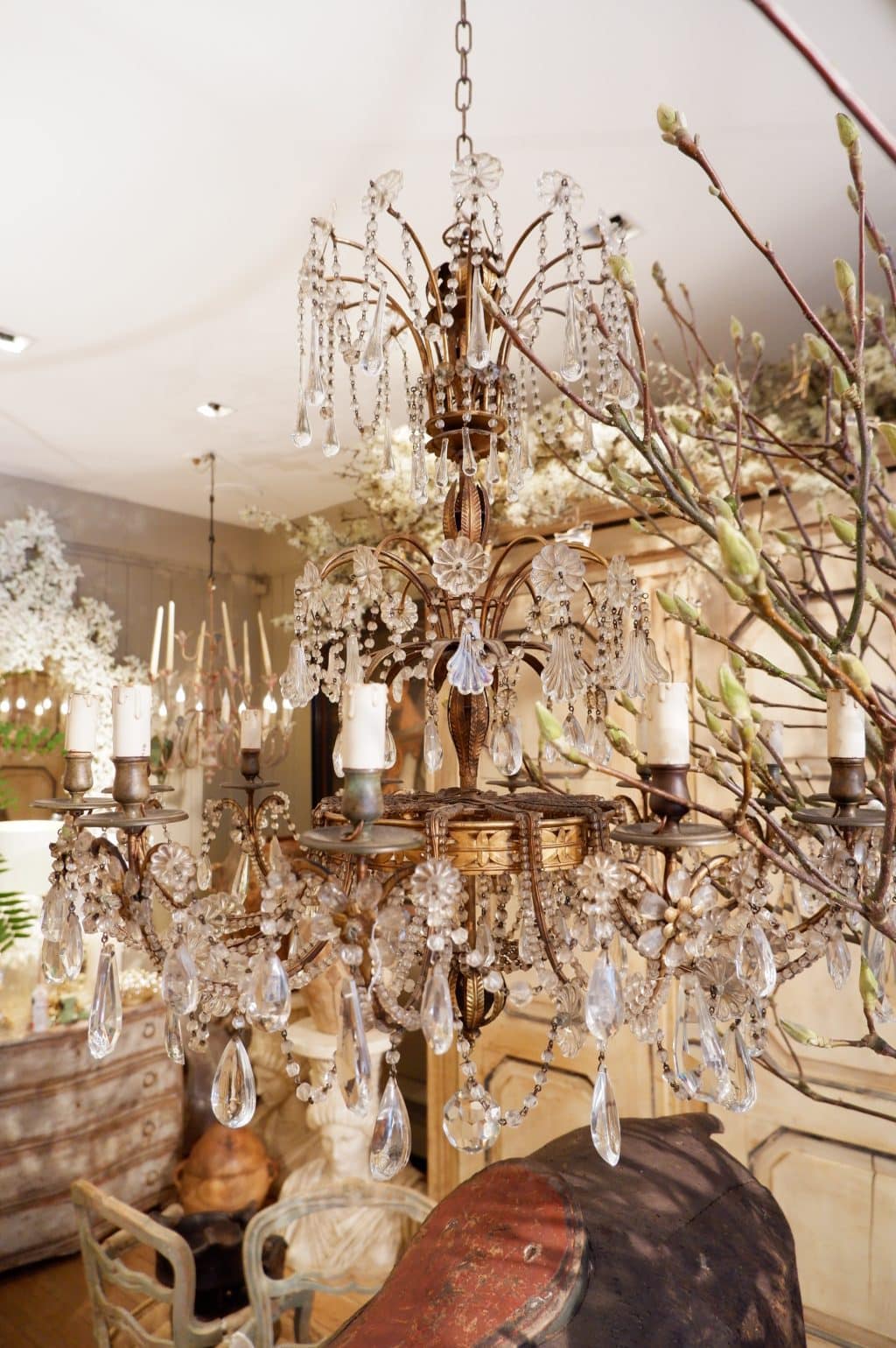 Large Italian chandelier in gilded metal and glass ca.1850 - Image 4
