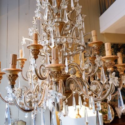 Trés grand lustre génois à deux niveaux bois doré & verre ca.1850 – Image 3
