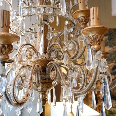 Trés grand lustre génois à deux niveaux bois doré & verre ca.1850 – Image 2