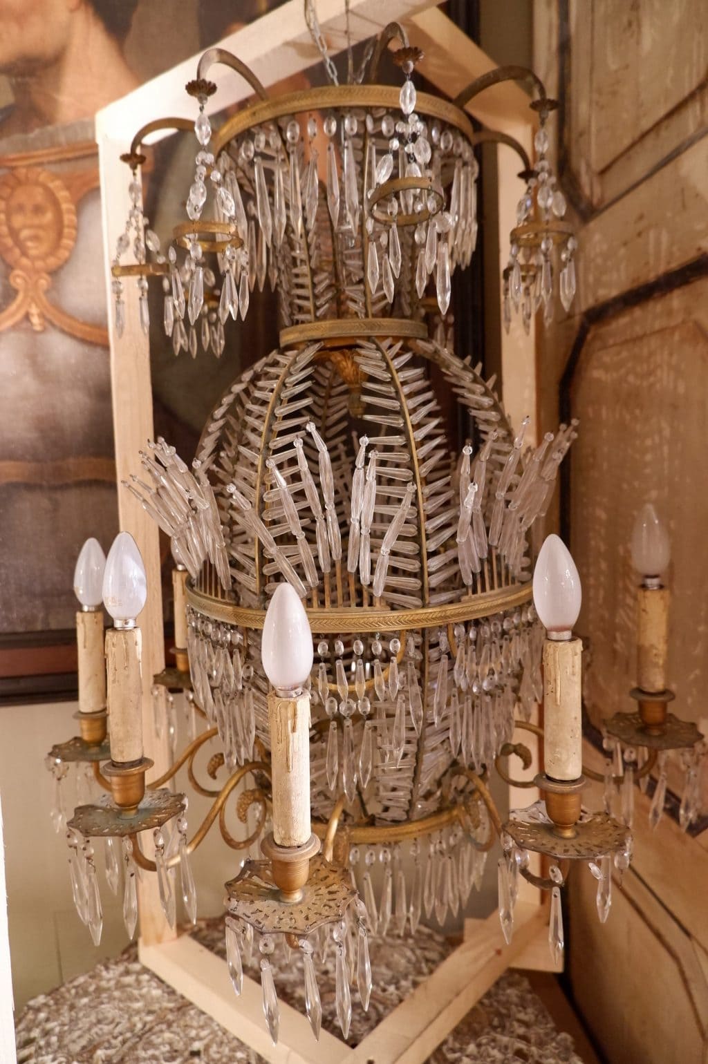 Lustre italien période néo-classique forme d'Ananas en bronze doré & verre ca.1890 – Image 7