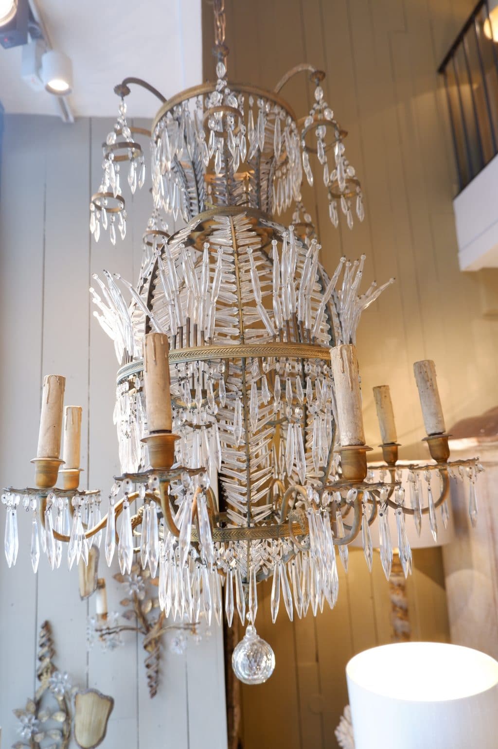 Lustre italien période néo-classique forme d'Ananas en bronze doré & verre ca.1890