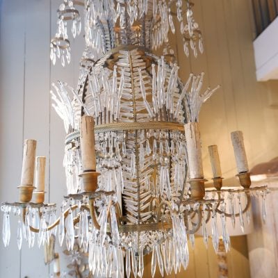 Lustre italien période néo-classique forme d'Ananas en bronze doré & verre ca.1890