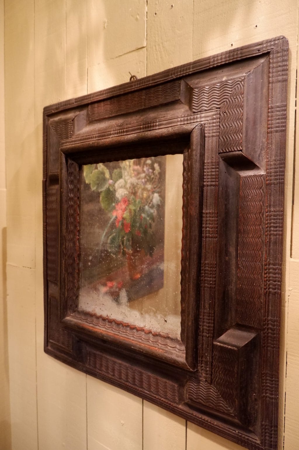 Miroir hollandais au mercure et cadre en bois guilloché ebonisé ca.1700 – Image 3