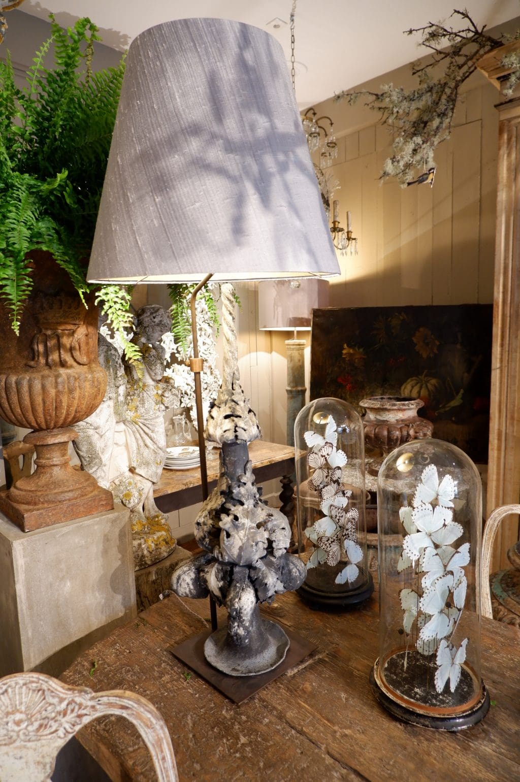 Grande lampe épi de faitage en plomb d'époque XVIIIE + AJ en soie – Image 3
