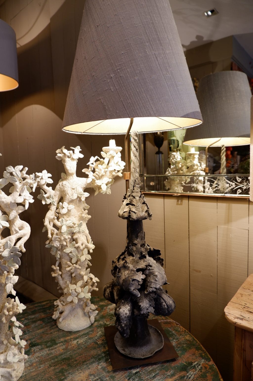 Grande lampe épi de faitage en plomb d'époque XVIIIE + AJ en soie