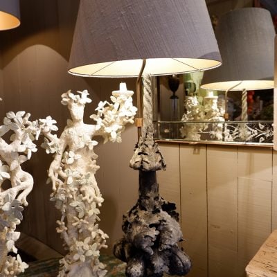 Grande lampe épi de faitage en plomb d'époque XVIIIE + AJ en soie