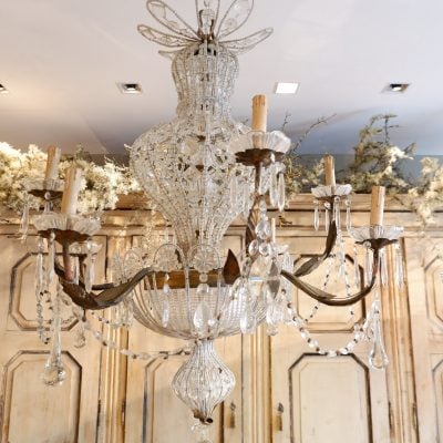 PAIRE DE TRES GRANDS LUSTRES A CORBEILLE ITALIENS EN VERRE CA.1890 – Image 3