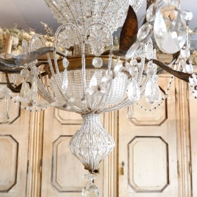 PAIRE DE TRES GRANDS LUSTRES A CORBEILLE ITALIENS EN VERRE CA.1890 – Image 12
