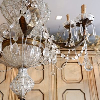 PAIRE DE TRES GRANDS LUSTRES A CORBEILLE ITALIENS EN VERRE CA.1890 – Image 9