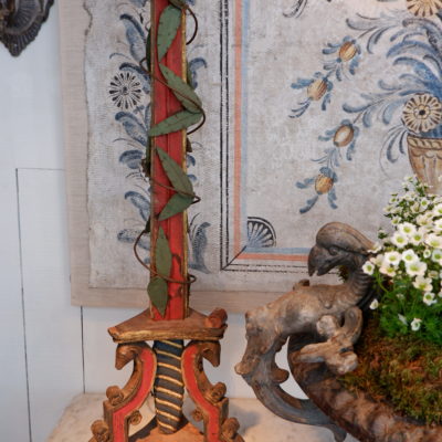Pair of large polychrome candle spikes ca.1800