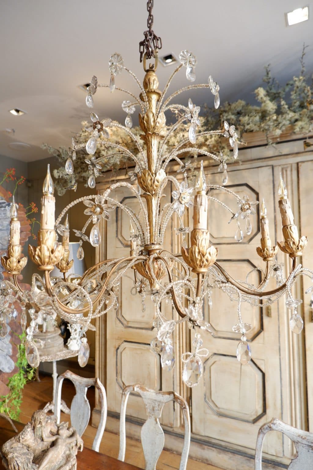 Large Genoese chandelier in gilded wood and glass beads, mid-19th century - Image 6