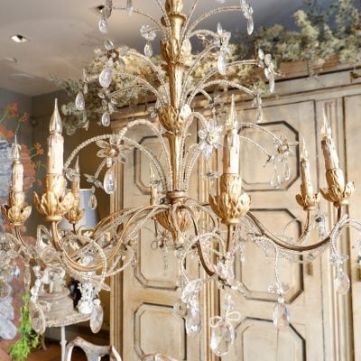 Grand lustre génois en bois doré et perles de verre milieu XIXe – Image 6