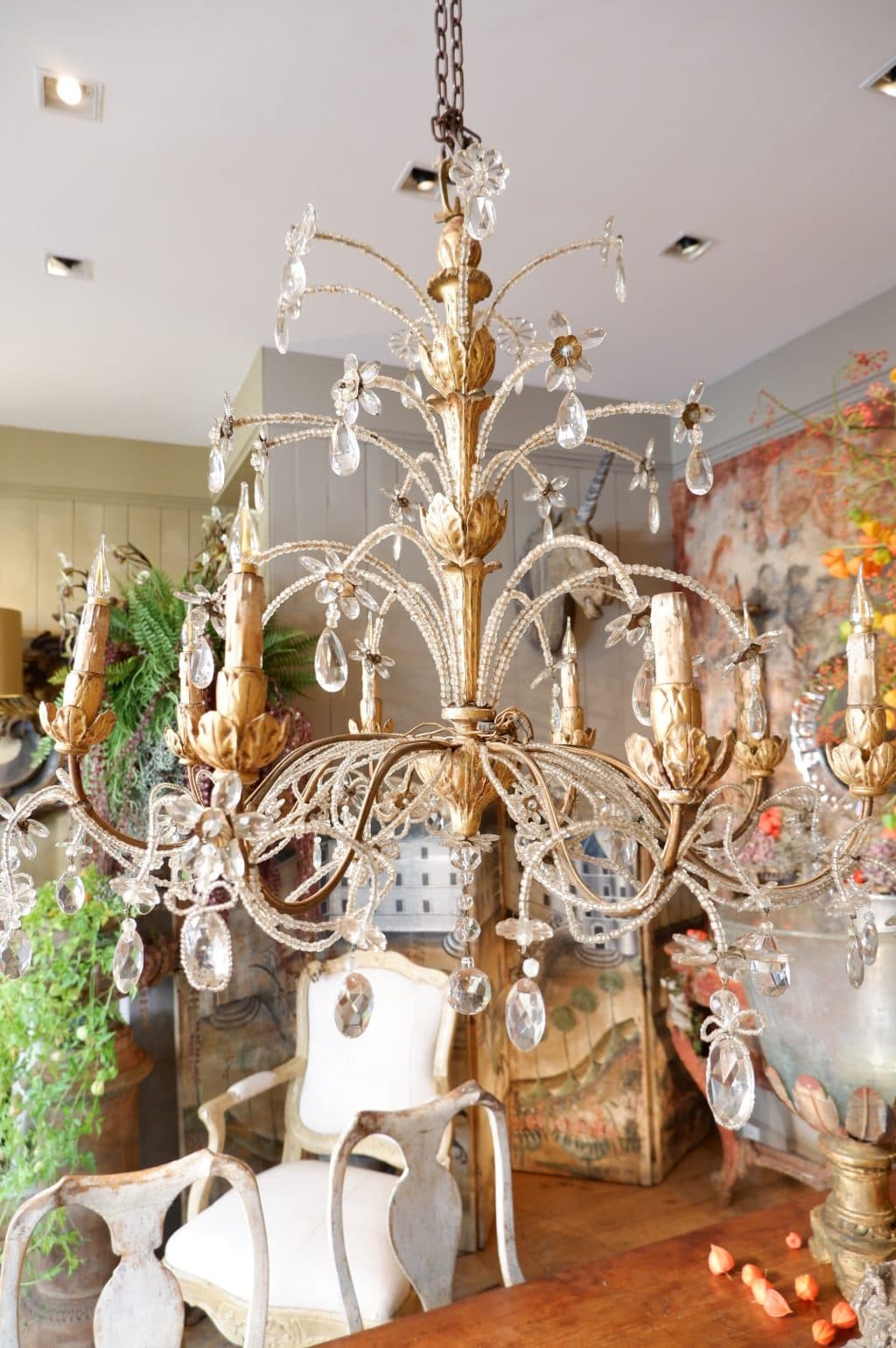Large Genoese chandelier in gilded wood and glass beads, mid-19th century - Image 5