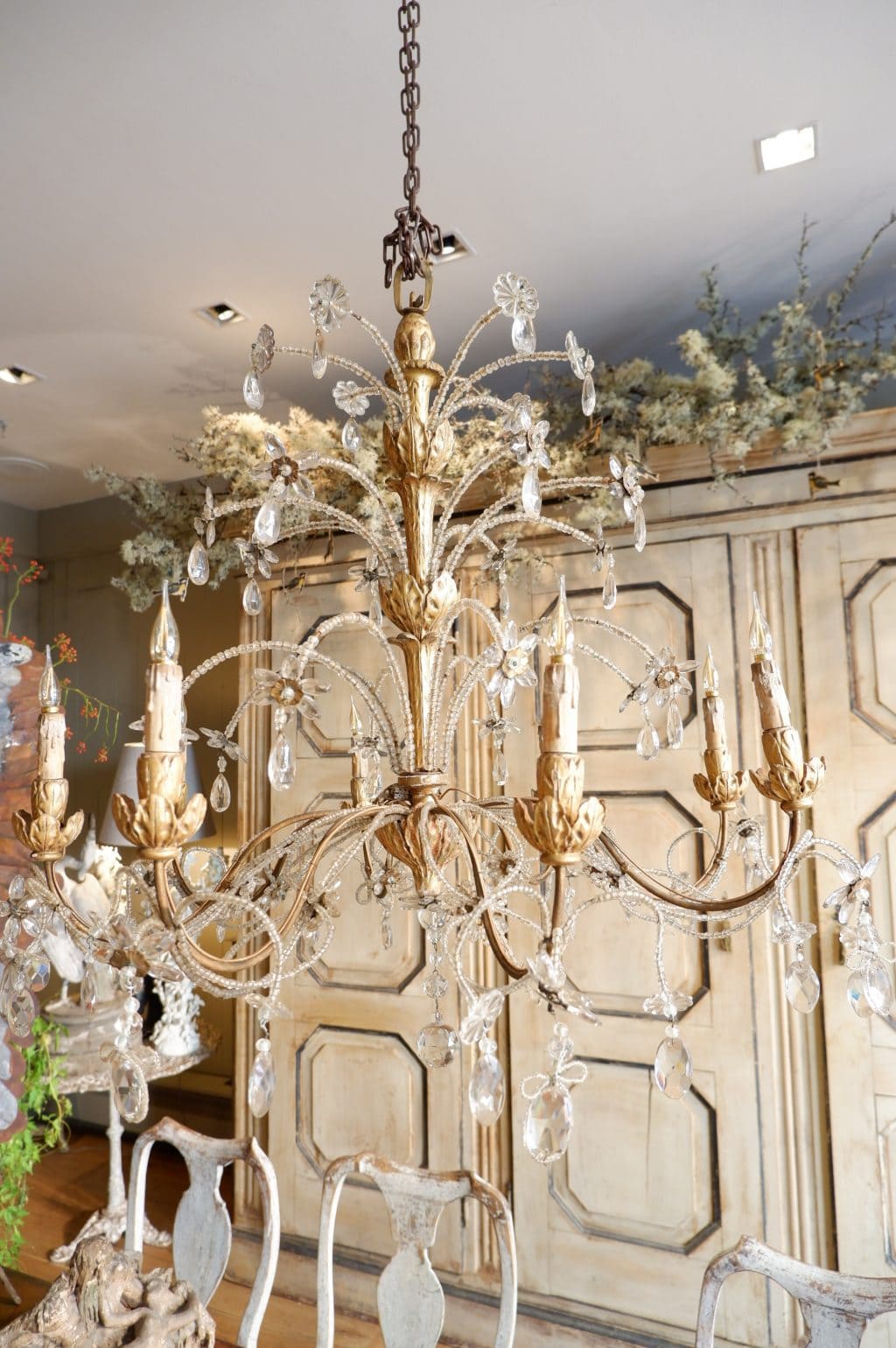 Large Genoese chandelier in gilded wood and glass beads, mid-19th century - Image 2