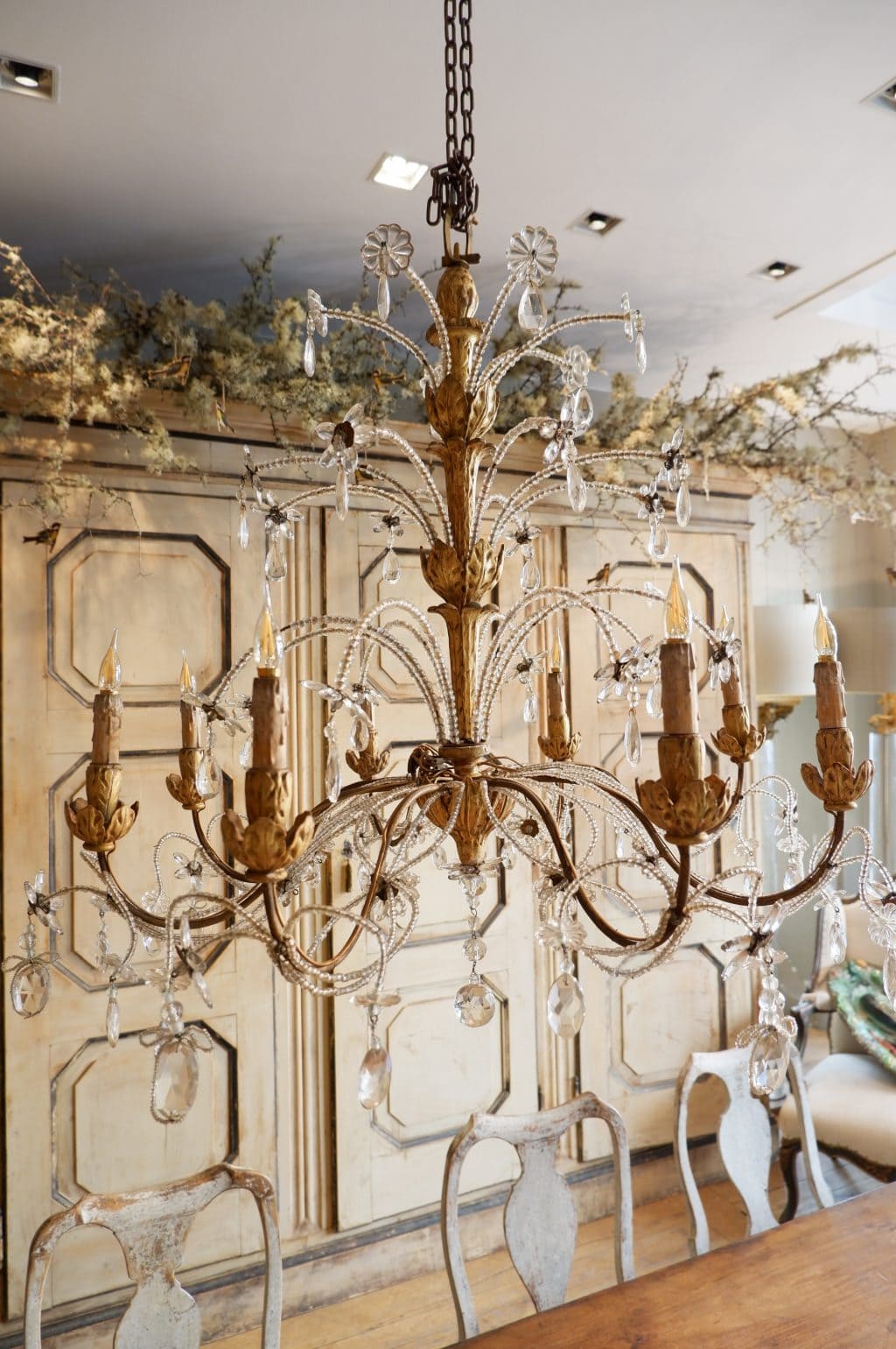 Large Genoese chandelier in gilded wood and glass beads, mid-19th century - Image 4