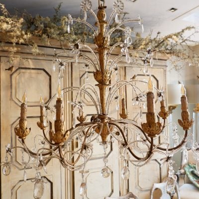 Grand lustre génois en bois doré et perles de verre milieu XIXe – Image 4