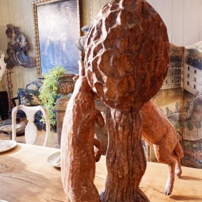 Grand bois sculpté 2 lièvres et une morille – Image 3