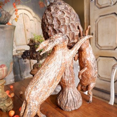 Grand bois sculpté 2 lièvres et une morille – Image 4