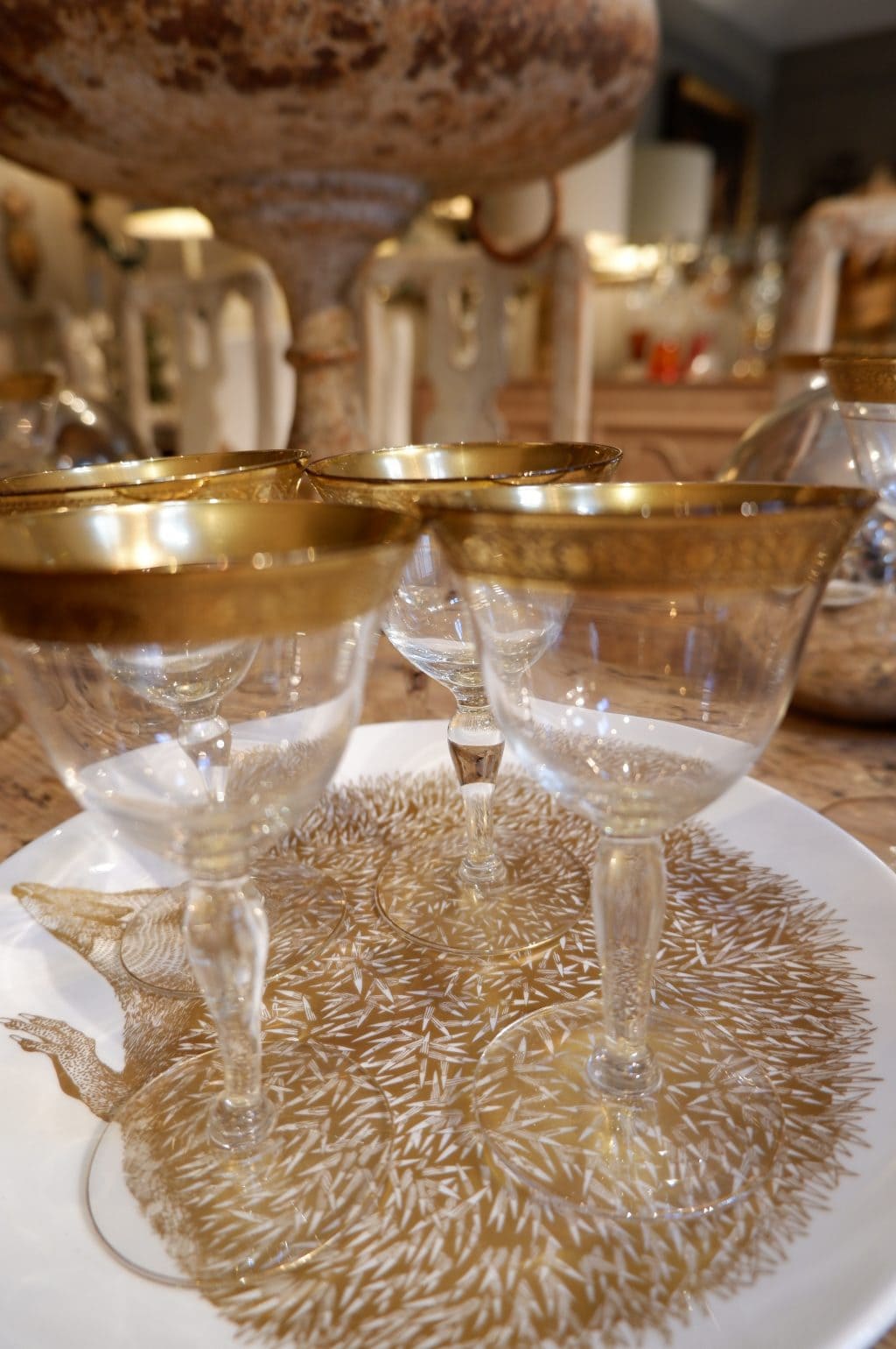 Ensemble de verres fin sur pied bord or mat guilloché - ca.1900 – Image 7