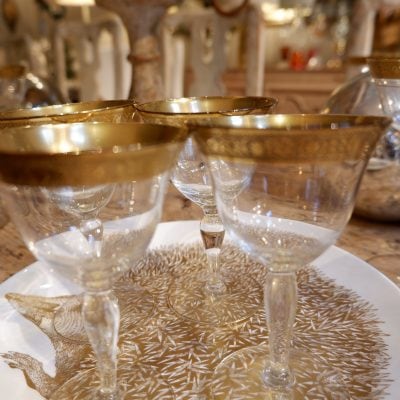 Ensemble de verres fin sur pied bord or mat guilloché - ca.1900 – Image 7