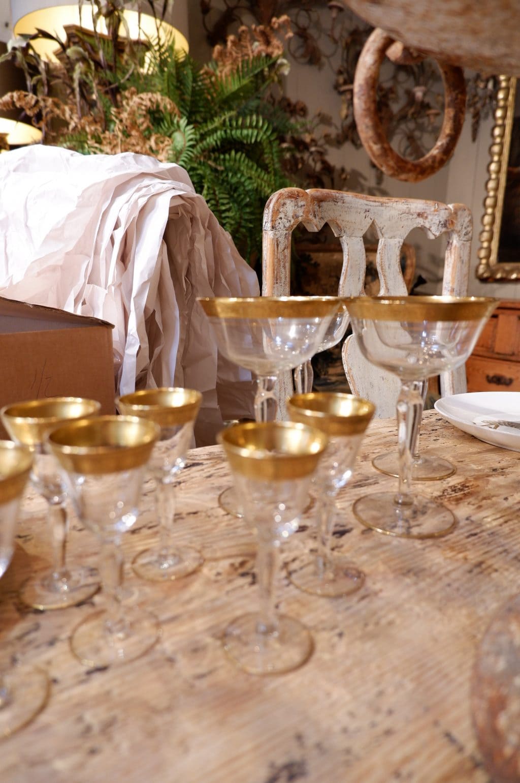 Ensemble de verres fin sur pied bord or mat guilloché - ca.1900 – Image 8