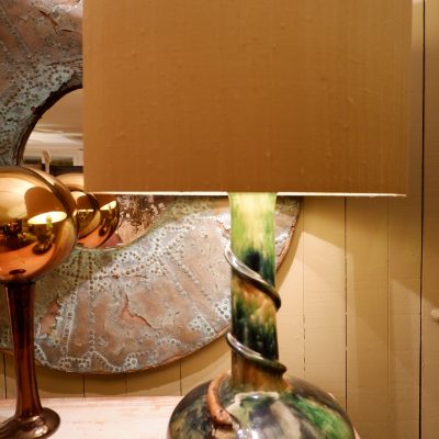 Grande lampe en céramique émaillée - serpent Aj en soie
