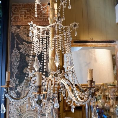 Paire de lustre Génois en bois doré et pendants de verre XIXe – Image 3
