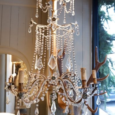 Paire de lustre Génois en bois doré et pendants de verre XIXe – Image 7