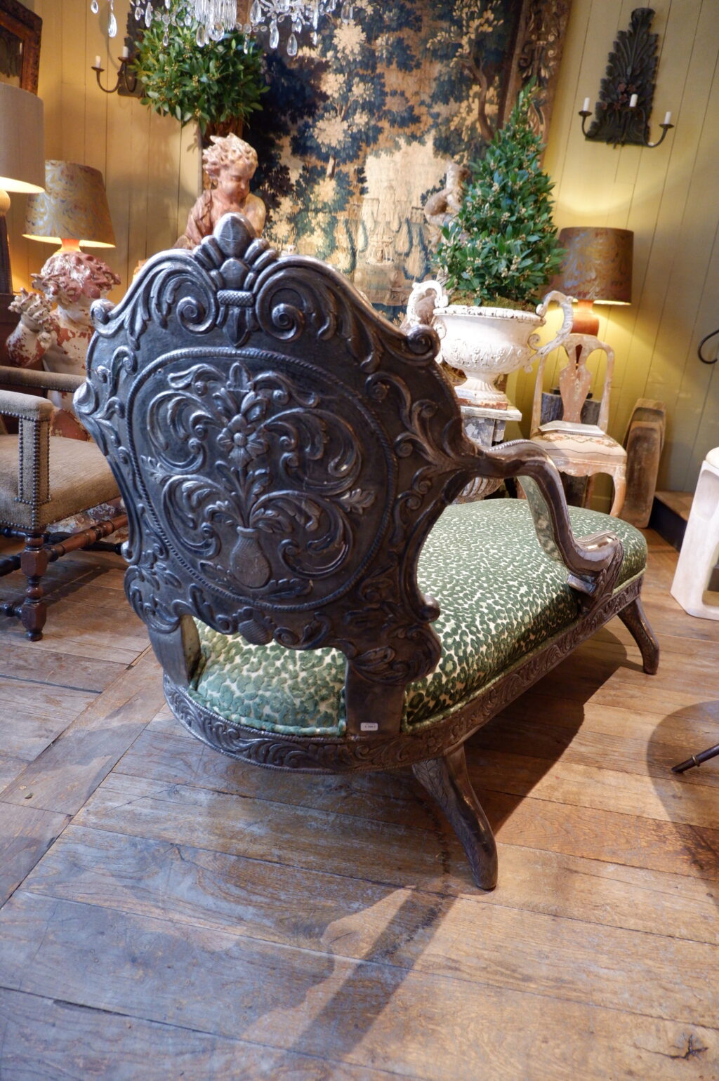 Chaise longue en bois sculpté et feuille d'argent ca.1880 – Image 2
