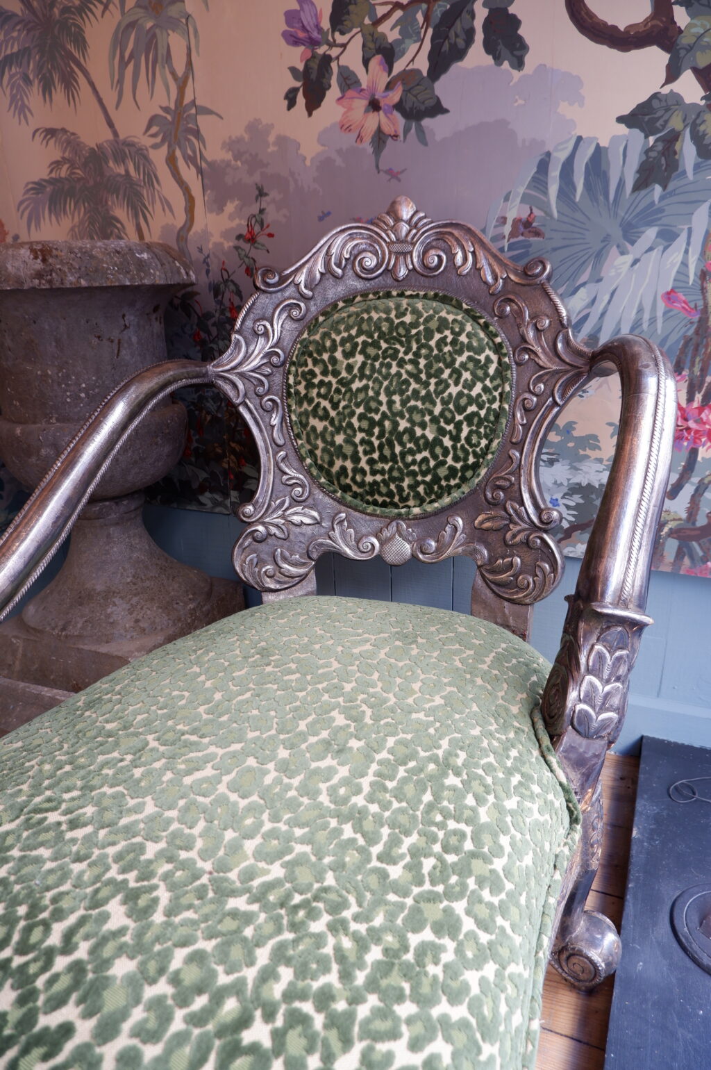Chaise longue en bois sculpté et feuille d'argent ca.1880 – Image 6