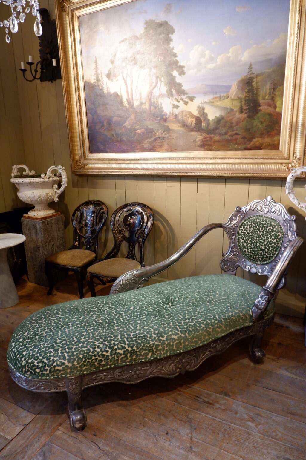 Chaise longue en bois sculpté et feuille d'argent ca.1880 – Image 11