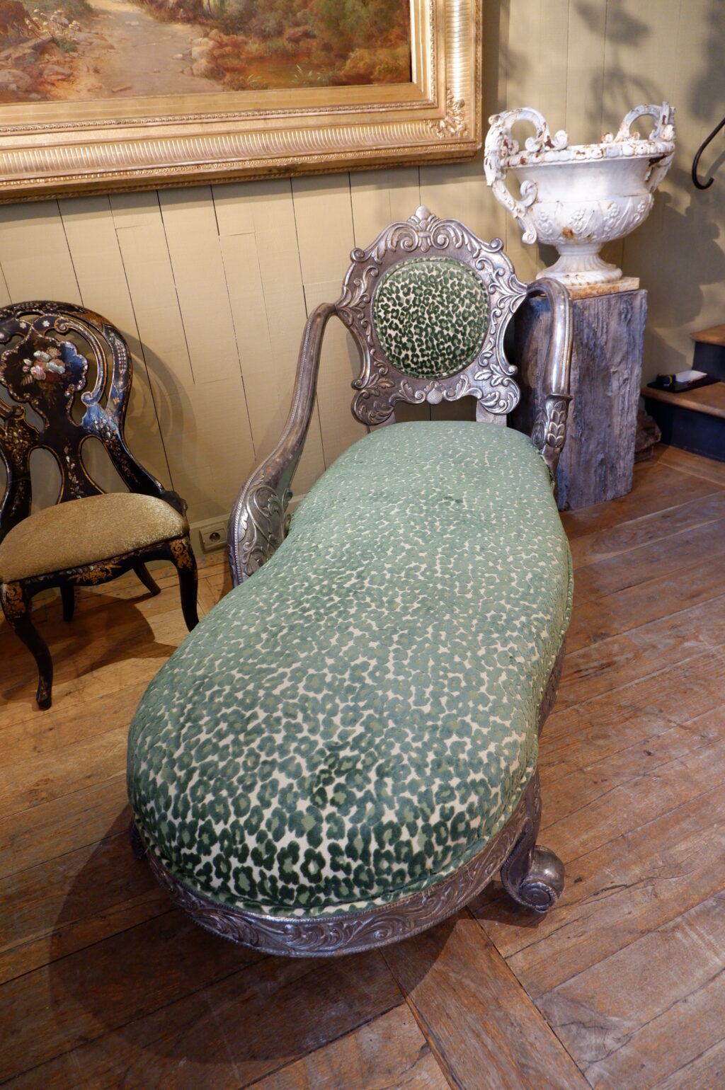 Chaise longue en bois sculpté et feuille d'argent ca.1880 – Image 13