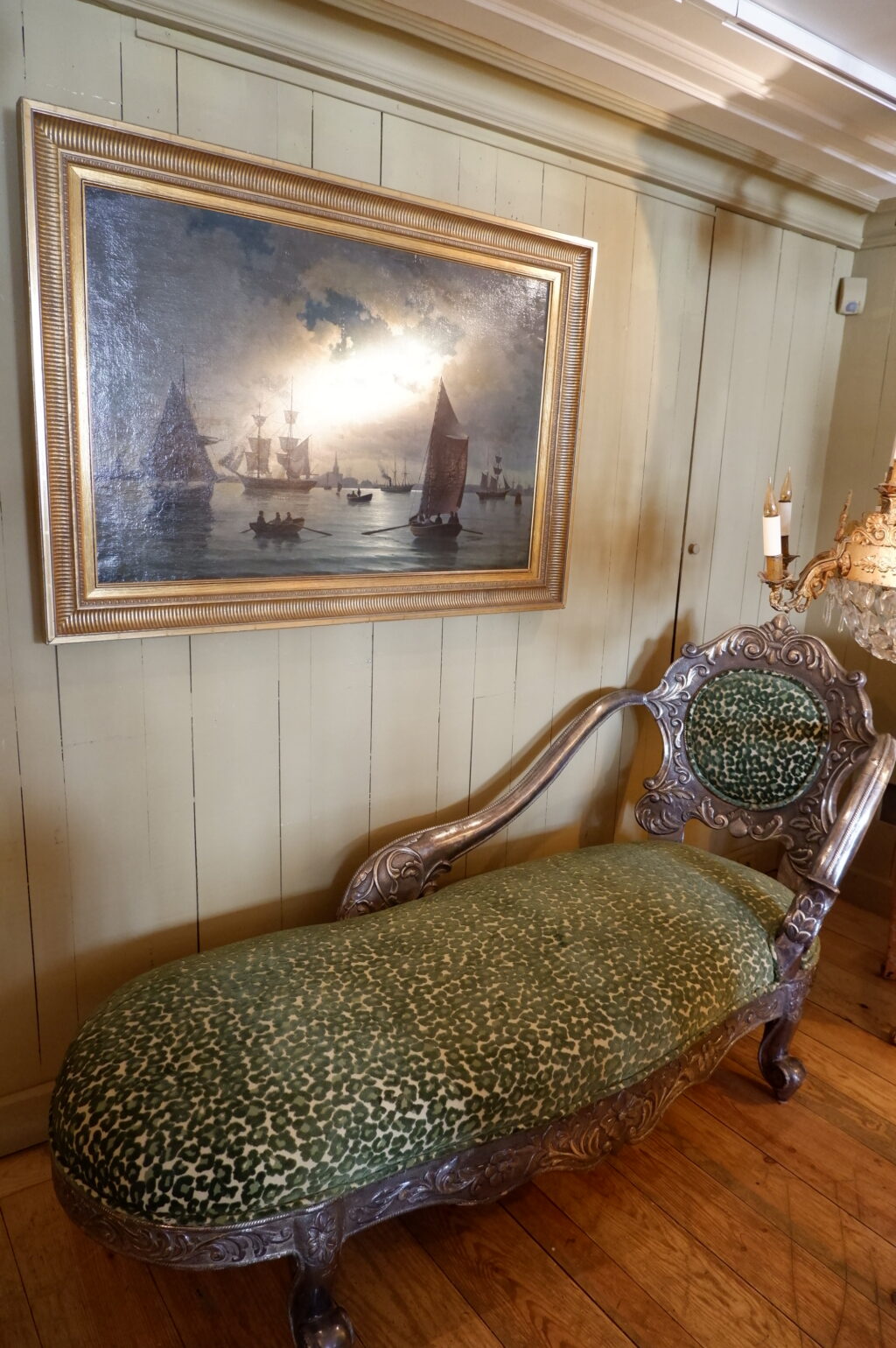 Chaise longue en bois sculpté et feuille d'argent ca.1880 – Image 12